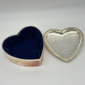 Vintage Hallmark Silver Plated Heart Trinket Box With Blue Velvet Lining 4"